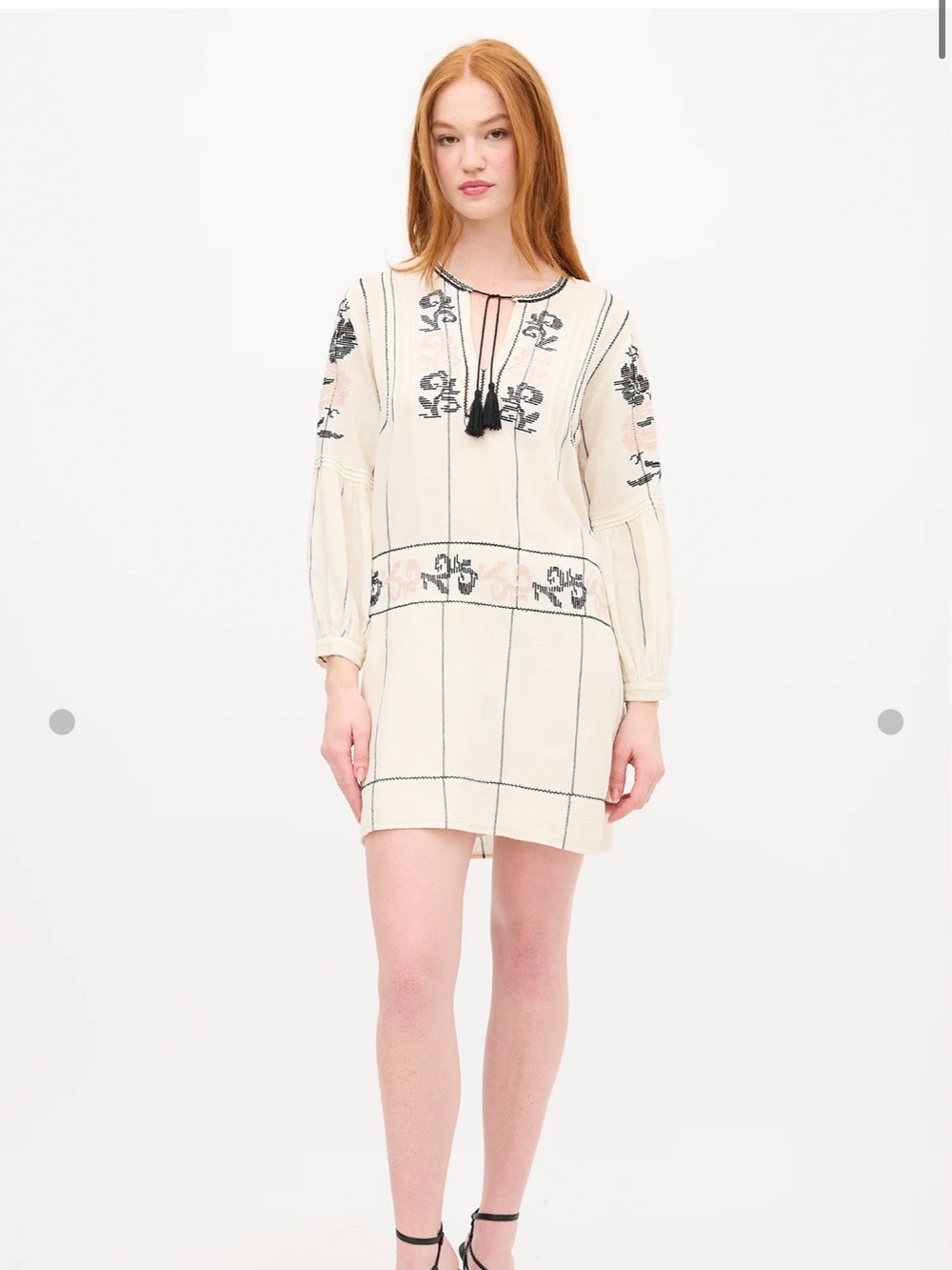 Ulla Johnson Cream Mini Dress with Black Embroidery